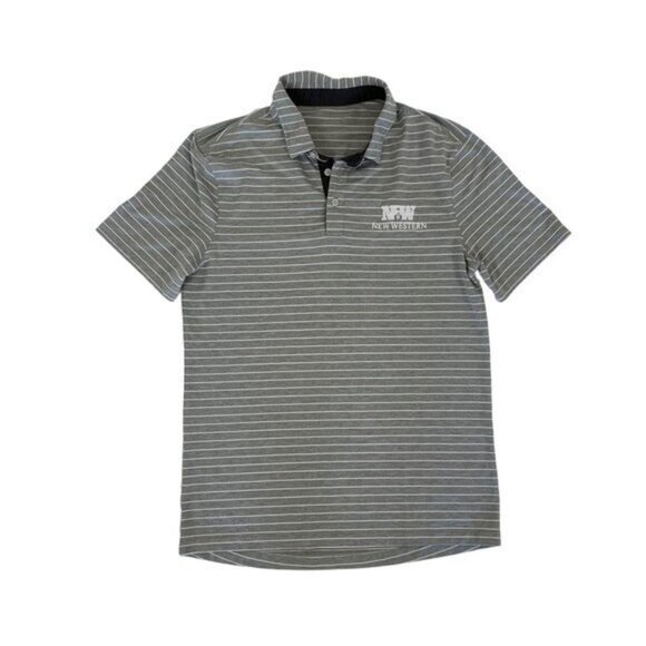 Lululemon Small Striped Polo Shirt Gray Western Logo Tennis Golf Preppy - Picture 1 of 4